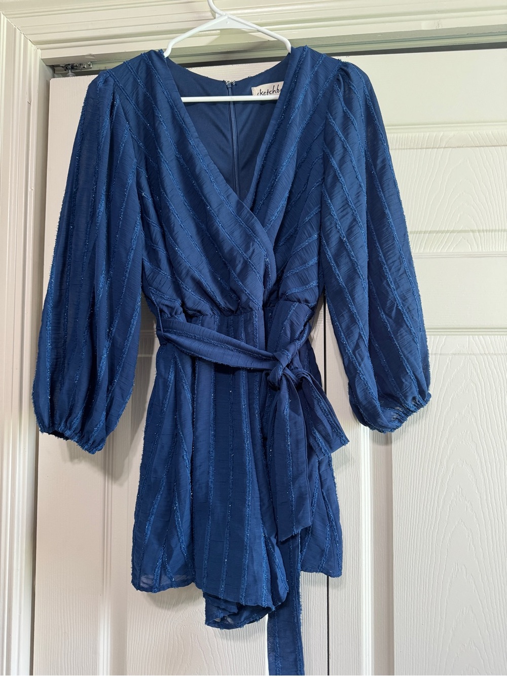 Navy Blue Wrap Romper with Tie Waist
